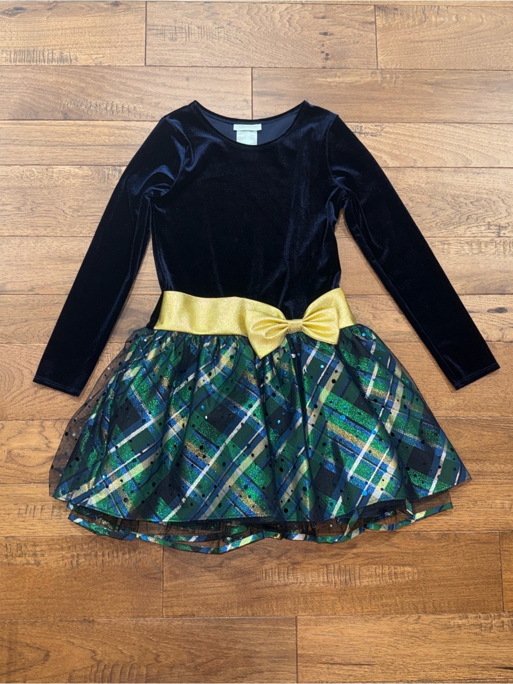 Bonnie Jeans Girls Long-Sleeve Sparkle Plaid Holiday Dress - Size 12